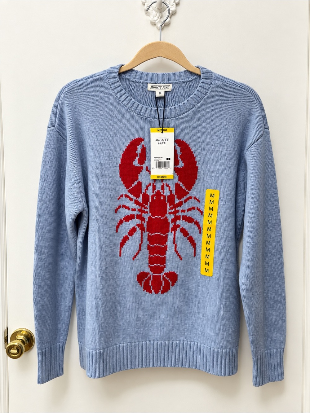 Mighty Fine Lobster Sweater Light Blue Red NWT Size Medium